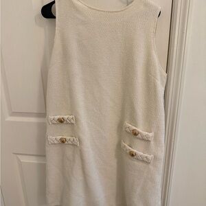 Cream Sleeveless Dress with Button Accents